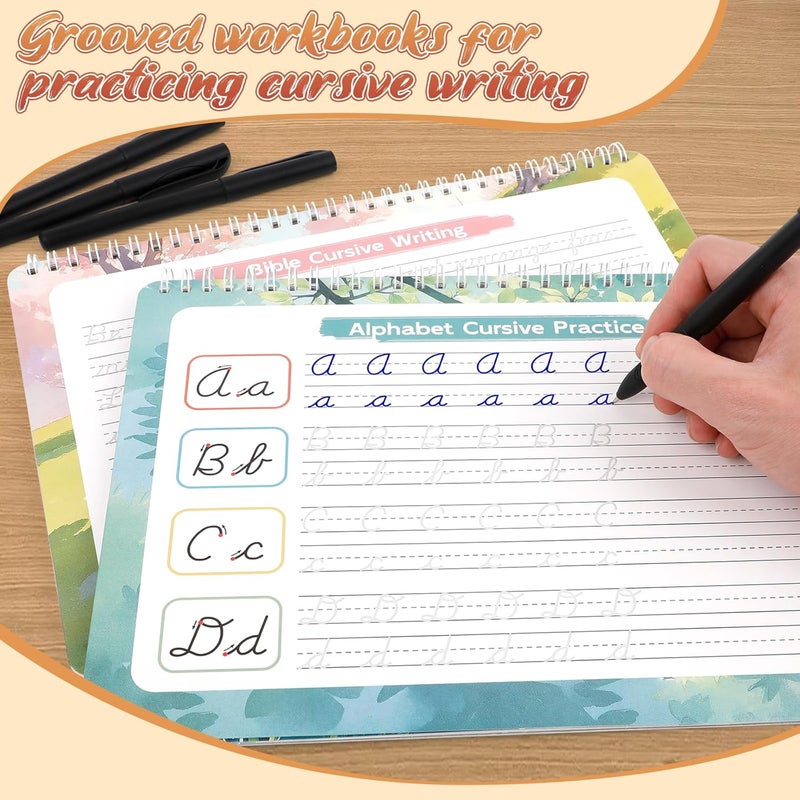 Zazopup Grooved Cursive Handwriting Workbook for Kids 5-12 & Adults,Reusable Magic Practice Books with Disappearing Ink Pens,Grooved Kids Writing Book Cursive Workbook with Words Letters Bible Verses Sentence - Image 3